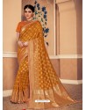 Mustard Latest Designer Party Wear Banarasi Silk Sari