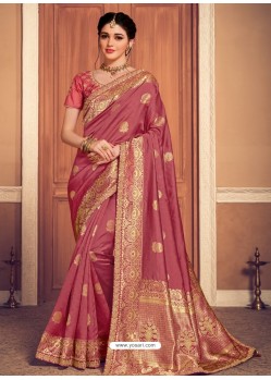 Old Rose Latest Designer Party Wear Banarasi Silk Sari