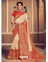 Light Beige Latest Designer Party Wear Banarasi Silk Sari