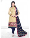 Miraculous Lace Work Cream Banarasi Silk Churidar Salwar Suit