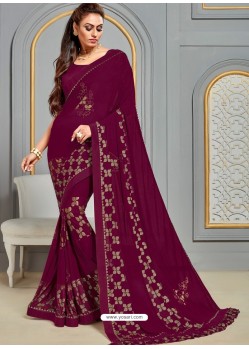 Deep Wine Latest Designer Party Wear Jute Silk Sari