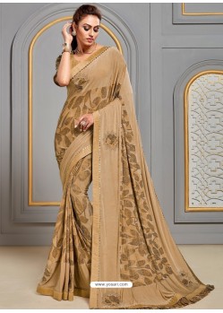 Beige Latest Designer Party Wear Jute Silk Sari