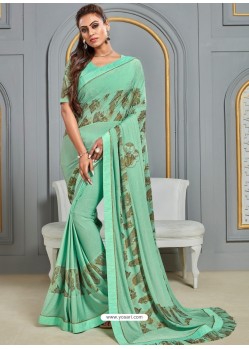 Aqua Mint Latest Designer Party Wear Jute Silk Sari