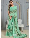 Aqua Mint Latest Designer Party Wear Jute Silk Sari