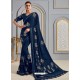 Navy Blue Latest Designer Party Wear Jute Silk Sari