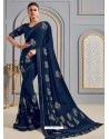 Navy Blue Latest Designer Party Wear Jute Silk Sari