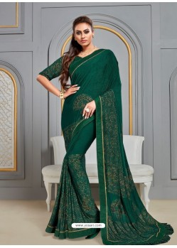 Dark Green Latest Designer Party Wear Jute Silk Sari