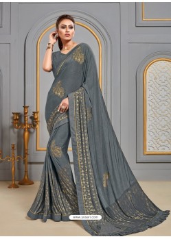 Grey Latest Designer Party Wear Jute Silk Sari