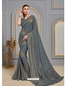 Grey Latest Designer Party Wear Jute Silk Sari