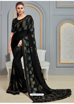 Black Latest Designer Party Wear Jute Silk Sari