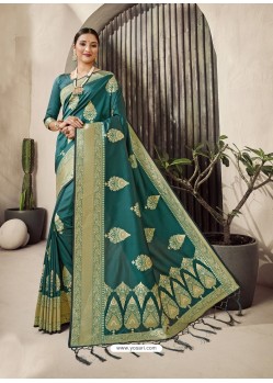 Teal Designer Classic Wear Jacquard Wedding Sari