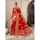 Red Designer Classic Wear Jacquard Wedding Sari