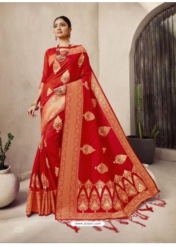 Red Designer Classic Wear Jacquard Wedding Sari