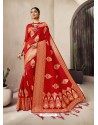 Red Designer Classic Wear Jacquard Wedding Sari