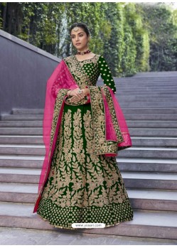 Forest Green Stylish Heavy Designer Wedding Velvet Lehenga Choli