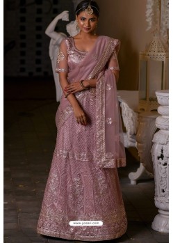 Old Rose Heavy Embroidered Designer Net Wedding Lehenga Choli