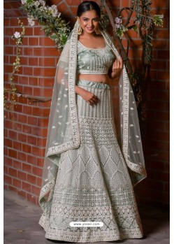Silver Heavy Embroidered Designer Net Wedding Lehenga Choli