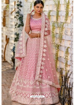 Pink Heavy Embroidered Designer Net Wedding Lehenga Choli