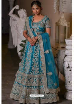 Blue Heavy Embroidered Designer Net Wedding Lehenga Choli