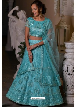 Turquoise Heavy Embroidered Designer Net Wedding Lehenga Choli