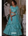 Turquoise Heavy Embroidered Designer Net Wedding Lehenga Choli