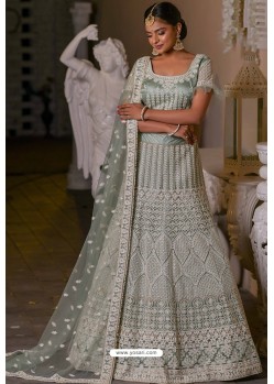 Grey Heavy Embroidered Designer Net Wedding Lehenga Choli