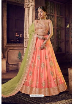 Peach Trendy Heavy Embroidered Designer Wedding Lehenga Choli