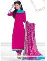 Especial Chanderi Hot Pink Lace Work Churidar Designer Suit