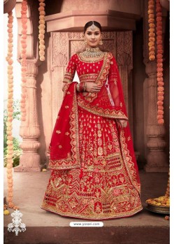 Red Heavy Designer Bridal Wedding Wear Silk Lehenga Choli