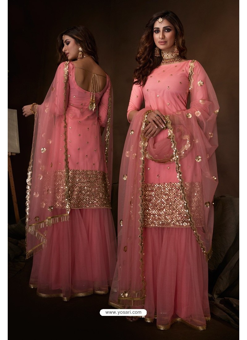 Pink Latest Heavy Designer Wedding Sharara Salwar Suit
