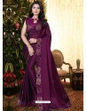 Deep Wine Stylish Party Wear Embroidered Designer Wedding Sari