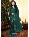 Dark Green Stylish Party Wear Embroidered Designer Wedding Sari