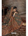 Grey Party Wear Designer Printed Banarasi Silk Sari