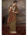 Olive Green Party Wear Designer Printed Banarasi Silk Sari