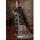 Black Party Wear Designer Printed Banarasi Silk Sari