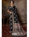 Black Party Wear Designer Printed Banarasi Silk Sari