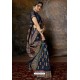 Navy Blue Party Wear Designer Printed Banarasi Silk Sari