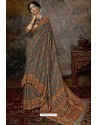 Grey Party Wear Designer Printed Banarasi Silk Sari