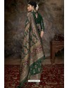 Dark Green Party Wear Designer Printed Banarasi Silk Sari