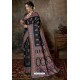 Black Party Wear Designer Printed Banarasi Silk Sari