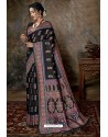 Black Party Wear Designer Printed Banarasi Silk Sari