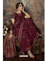 Maroon Party Wear Designer Printed Banarasi Silk Sari