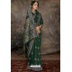 Dark Green Party Wear Designer Printed Banarasi Silk Sari