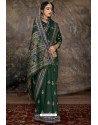 Dark Green Party Wear Designer Printed Banarasi Silk Sari