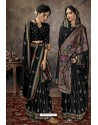 Black Party Wear Designer Printed Banarasi Silk Sari