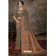 Grey Party Wear Designer Printed Banarasi Silk Sari