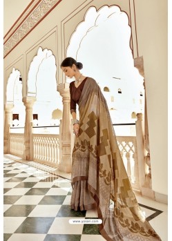 Beige Casual Wear Designer Brasso Silk Sari