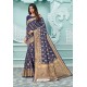 Navy Blue Designer Festival Wear Cotton Handloom Sari