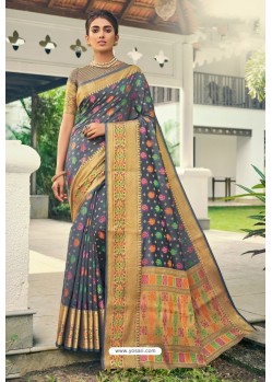 Grey Designer Festival Wear Heavy Banarasi Silk Sari