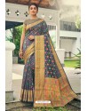 Grey Designer Festival Wear Heavy Banarasi Silk Sari